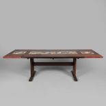 1970s DANISH GANGSO MOBLER ROSEWOOD DINING TABLE WITH OX-ART STYLE TILED TOP.