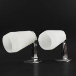 PAIR OF 1970s ITALIAN CHROME WALL LIGHTS BY ED MILANO WITH OPALINE GLASS SHADES