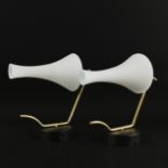 PAIR OF 1960s ITALIAN STILNOVO STYLE BRASS AND OPALINE GLASS WALL LIGHTS