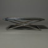 ANDREW MARTIN STYLE COFFEE TABLE IN CHROME WITH FAUX CROCODILE TOP