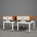 PAIR OF G PLAN OAK AND WHITE PAINTED BEDSIDE TABLES (2).