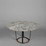 CIRCULAR MARBLE TOPPED COFFEE TABLE ON METAL BASE