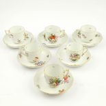 A SET OF SIX HEREND MARKET GARDEN PATTERN TEA CUPS AND SAUCERS.