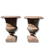 PAIR OF CAST IRON GARDEN URNS (2)