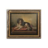 18TH CENTURY FRENCH SCHOOL KING CHARLES SPANIEL ON A RED CUSHION