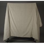 CURTAINS, A PAIR, IN AN OATMEAL COLOURED FABRIC