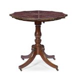 LATE REGENCY MAHOGANY, EBONY, AND FRUITWOOD INLAID TEA TABLE