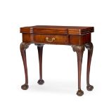 EARLY GEORGE III MAHOGANY TRIPLE FOLD GAMES/TEA TABLE