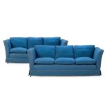 PAIR OF LARGE SQUARE BACK THREE SEAT SOFAS