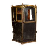 GEORGE III GILTWOOD AND BLACK LEATHER SEDAN CHAIR
