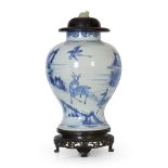 CHINESE BLUE AND WHITE 'DEER AND CRANE' BALUSTER VASE