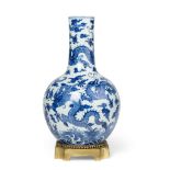 LARGE CHINESE BLUE AND WHITE 'DRAGON' BOTTLE VASE