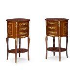 A PAIR OF LOUIS XV STYLE MAHOGANY AND MARQUETRY CHIFFONIERS
