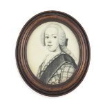 AN 18TH CENTURY PLUMBAGO PORTRAIT MINIATURE OF PRINCE CHARLES EDWARD STUART
