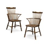 A PAIR OF SCOTTISH VERNACULAR ELM DARVEL TYPE WINDSOR CHAIRS