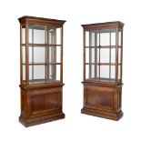 PAIR OF GEORGIAN STYLE WALNUT CHINA DISPLAY CABINETS