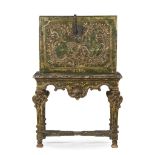 ITALIAN GREEN PAINTED, PARCEL GILT, AND PASTIGLIA ESCRITOIRE