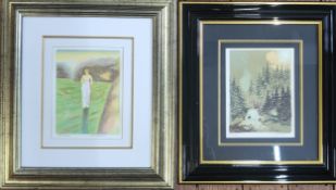 Two limited edition lithographs by Asbjorn Boyesen and Odd Jacbsen. Framed and glazed. 38 x 33cm