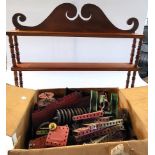 A three-tiered hanging display/book shelf 60 x 76 x 10cm, and a mixed lot of Meccano.