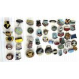 Forty-six enamel motorcycle related pin badges. Badges including motorcycle makes and motorcycle