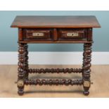 An 18th century Portuguese rosewood side table with brass mounts to the drawers and the legs, two