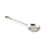 A James I silver apostle spoon, the gilt terminal cast as the Master, with pierced spoked nimbus,