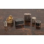 Six silver and silver-gilt opium boxes Chinese, 19th/20th Century including a gilt box with