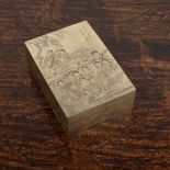 White copper travel box Chinese, Shanghai, circa 1910 engraved with a terrace scene and inscription,