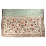 Ivory ground silk altar panel Chinese embroidered with phoenix and flowers, 211cm x 135cm With