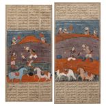 Two 18th century Persian illustrated folios each with text and figures 43cm x 21cm