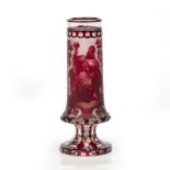 In the manner of Franz Paul Zach (1819-1881) Bohemian ruby overlay glass vase of cylindrical form
