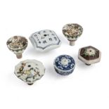 A collection of six predominantly 19th century porcelain opium pipe bowls to include two with erotic