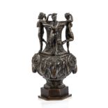 After Lombardi (1501-1563) Italian bronze candlestick base with faun and rams head mounts 20cm