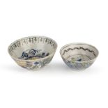 Two London Delft bowls the largest painted with a ship, possibly Mortlake circa 1810 the largest