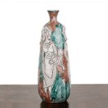 Fratelli Fanciullacci Bottle Vase covered in green and red glaze and decorated with stylised figures