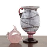 Contemporary Vessel and Fish studio glass, the vessel with a broken pontil mark to the base, 26cm