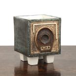 Tina Doubleday for Troika Pottery Cube Vase with abstract textured decoration monogrammed and marked