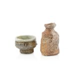 Kelvin Bradford (Contemporary) Bottle Vase and Small Bowl stoneware unmarked vase 13cm high, bowl