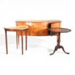 A reproduction sideboard, 142cm wide, together with tripod table and a side table (3) 142w x 52d x
