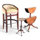 An early 20th century mahogany two tier dumb waiter, together with a barstool and a reproduction