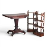 A pair of Edwardian Chippendale style hanging shelves, together with a late Regency folding card