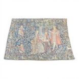 A large tapestry panel, depicting medieval figures, 130 x 170cm Overall condition looks to be