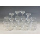 A suite of Val St Lambert Vignes pattern etched glassware (100 pieces), to include ten Champagne /