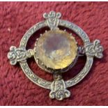 JEWELLERY : Scottish Silver brooch with large Citrine gem stone to centre, Robert Allison Edinburgh