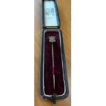 Yellow metal (non metalic) vintage tie pin with tested Diamond, in original case
