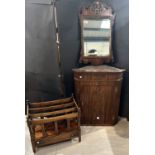 George III wall mirror, a mahogany Canterbury and a mahogany cupboard.