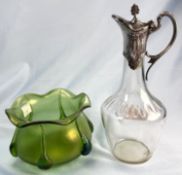 An early 20th century liqueur decanter with WMF style silver plated mount, 20cm and a similar period