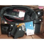 A JVC video camera and other still cameras including Halina, Olympus etc.; binoculars; originally