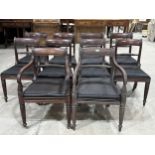 A set of ten Regency mahogany dining chairs in the manner of Gillows, with tablet backs, on reeded