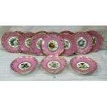 A 19th century Staffordshire part dessert service, decorated with botanicals in rose-pompadour